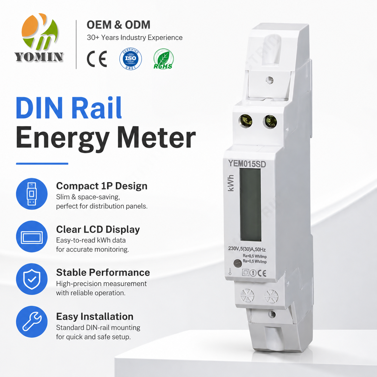 High-Precision Electric Energy Meter Intelligent Single Phase Digital Display Meter DIN Rail Energy Meter for Energy Monitor