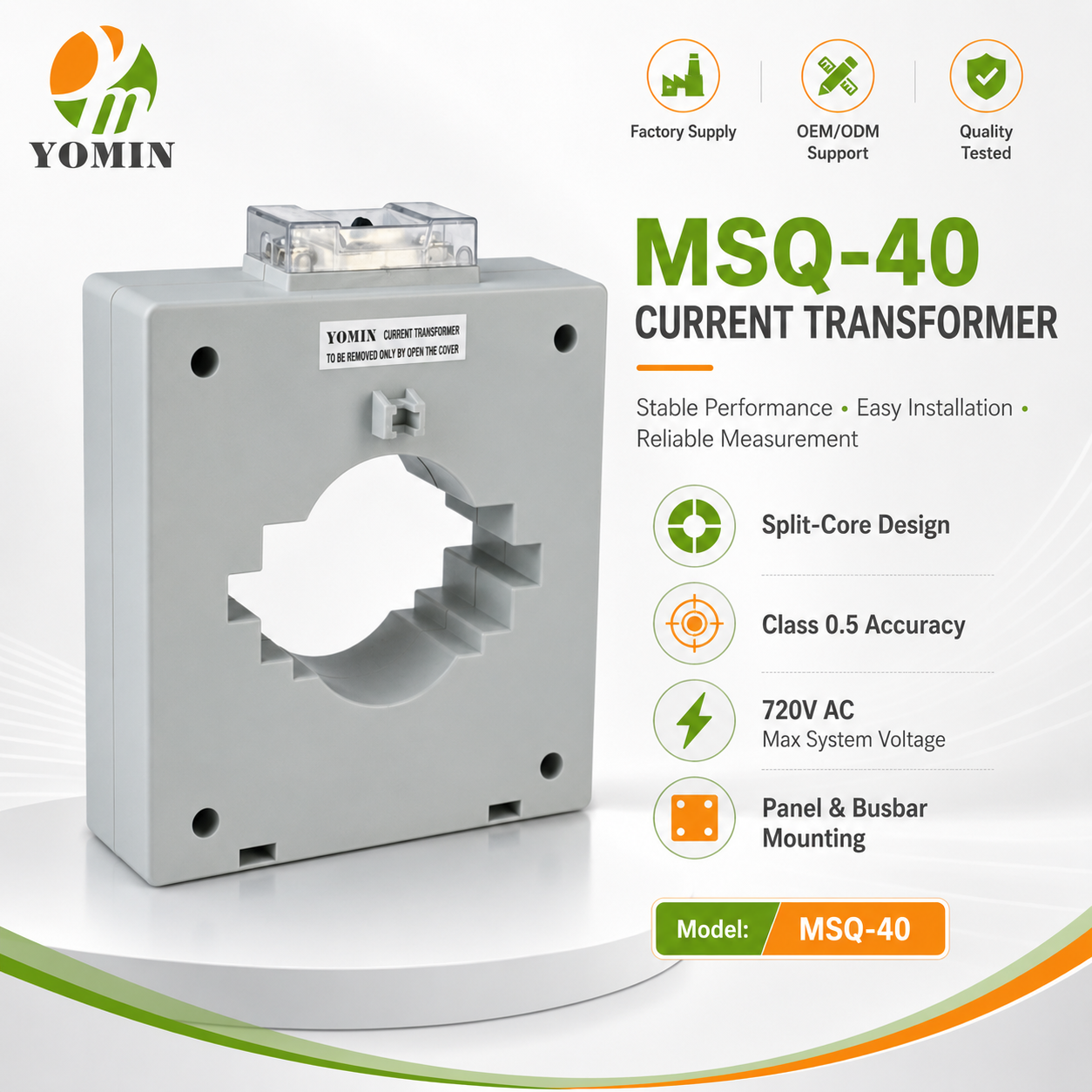 Durable MSQ Series 200/5A High Accuracy Current Transformer CT Low Voltage for Energy Meter Output 110V Input 220KV
